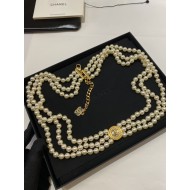 Chanel 24A Haute Couture Button Double-C Pearl Waist Chain