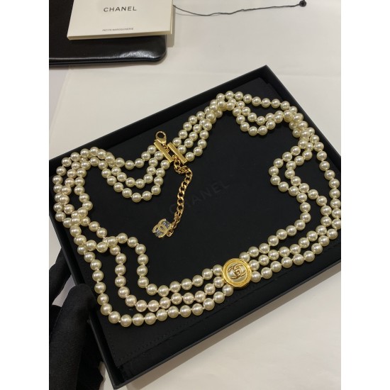 Chanel 24A Haute Couture Button Double-C Pearl Waist Chain
