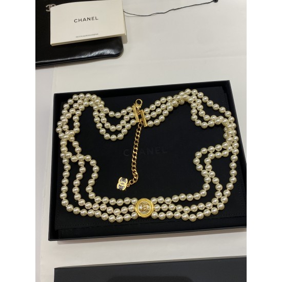 Chanel 24A Haute Couture Button Double-C Pearl Waist Chain