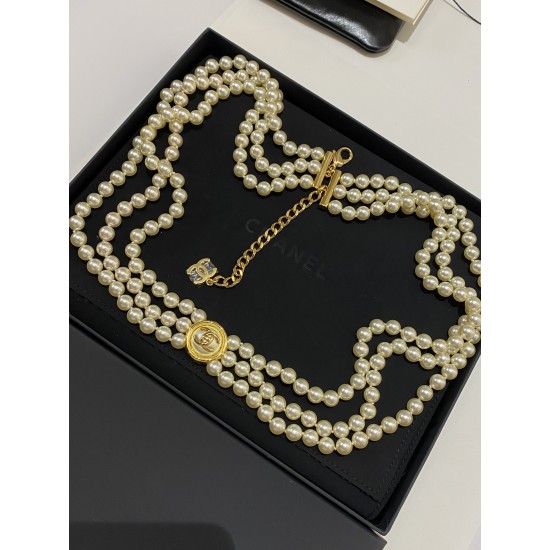 Chanel 24A Haute Couture Button Double-C Pearl Waist Chain