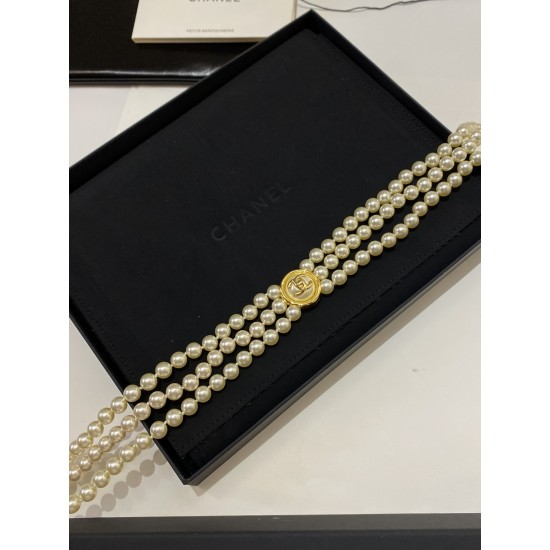Chanel 24A Haute Couture Button Double-C Pearl Waist Chain