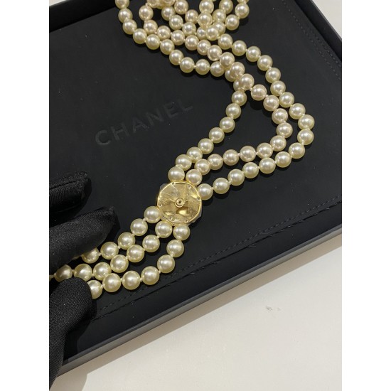Chanel 24A Haute Couture Button Double-C Pearl Waist Chain