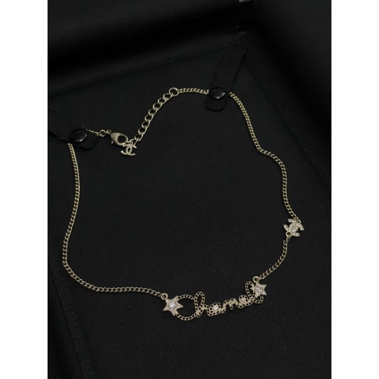 Chanel 25B Hollow Letter & Star Crystal Necklace