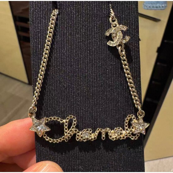 Chanel 25B Hollow Letter & Star Crystal Necklace