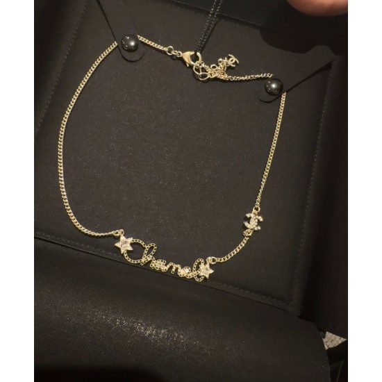 Chanel 25B Hollow Letter & Star Crystal Necklace
