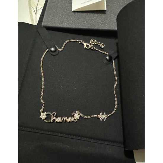 Chanel 25B Hollow Letter & Star Crystal Necklace