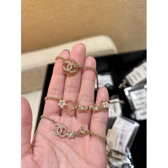 Chanel 25B Hollow Letter & Star Crystal Necklace