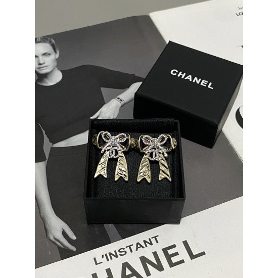Chanel 25K Crystal-Paved Metal Bow Stud Earrings