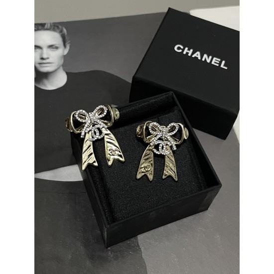 Chanel 25K Crystal-Paved Metal Bow Stud Earrings