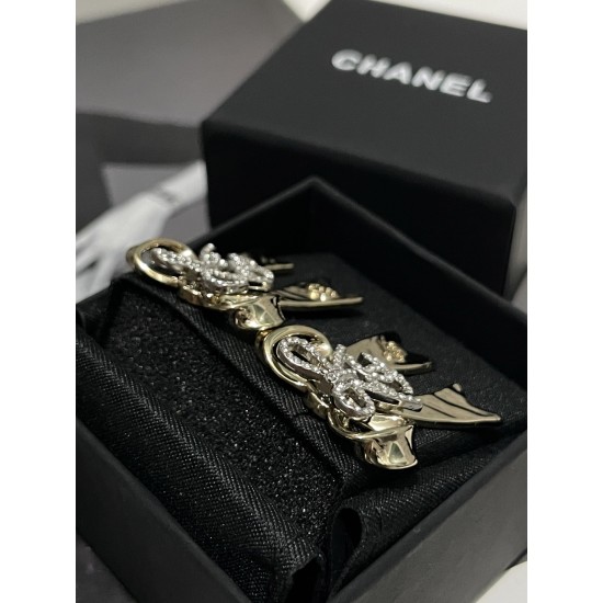 Chanel 25K Crystal-Paved Metal Bow Stud Earrings
