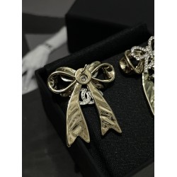 Chanel 25K Crystal-Paved Metal Bow Stud Earrings