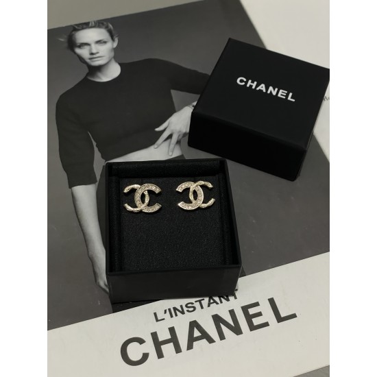 Chanel 25K Vintage Logo Stud Earrings with Crystal Edge