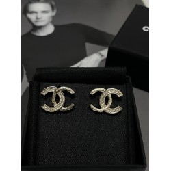 Chanel 25K Vintage Logo Stud Earrings with Crystal Edge