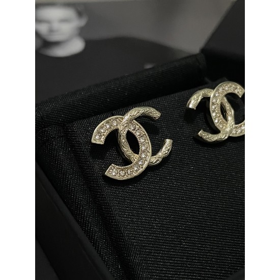 Chanel 25K Vintage Logo Stud Earrings with Crystal Edge