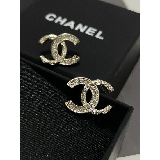 Chanel 25K Vintage Logo Stud Earrings with Crystal Edge