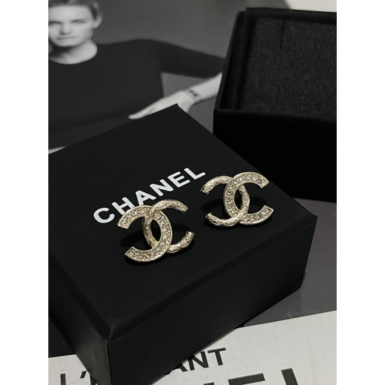 Chanel 25K Vintage Logo Stud Earrings with Crystal Edge