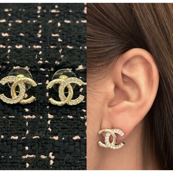 Chanel 25K Vintage Logo Stud Earrings with Crystal Edge