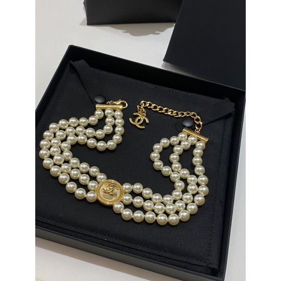 Chanel 24B Triple-Layer Pearl CC Vintage Choker Necklace