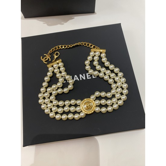 Chanel 24B Triple-Layer Pearl CC Vintage Choker Necklace