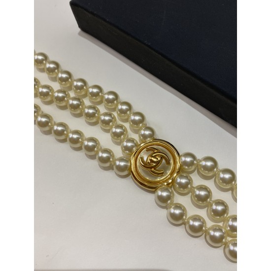 Chanel 24B Triple-Layer Pearl CC Vintage Choker Necklace