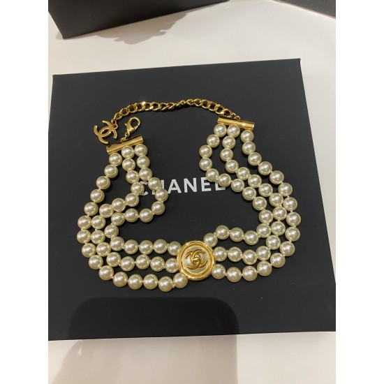 Chanel 24B Triple-Layer Pearl CC Vintage Choker Necklace