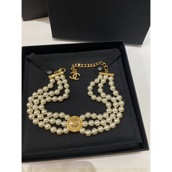 Chanel 24B Triple-Layer Pearl CC Vintage Choker Necklace