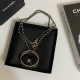 Chanel  Metal Resin Quilted Flap Bag Hoop Mirror Necklace Black Gold