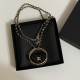 Chanel  Metal Resin Quilted Flap Bag Hoop Mirror Necklace Black Gold