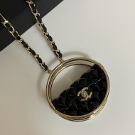 Chanel  Metal Resin Quilted Flap Bag Hoop Mirror Necklace Black Gold