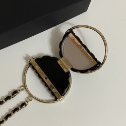 Chanel  Metal Resin Quilted Flap Bag Hoop Mirror Necklace Black Gold