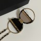 Chanel  Metal Resin Quilted Flap Bag Hoop Mirror Necklace Black Gold