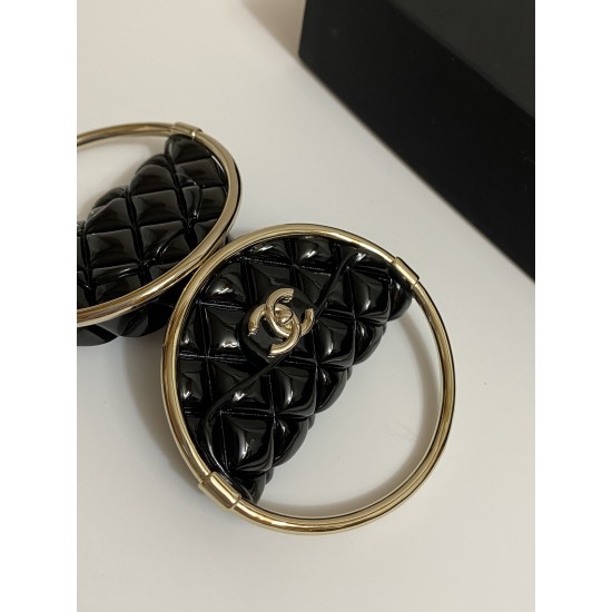 Chanel  Metal Resin Quilted Flap Bag Hoop Mirror Necklace Black Gold