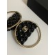Chanel  Metal Resin Quilted Flap Bag Hoop Mirror Necklace Black Gold