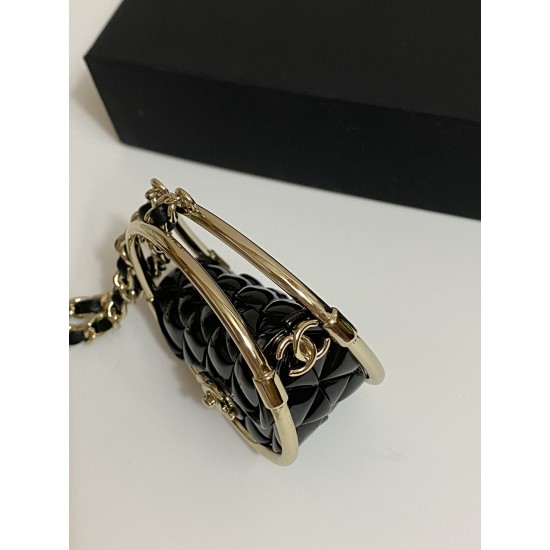 Chanel  Metal Resin Quilted Flap Bag Hoop Mirror Necklace Black Gold