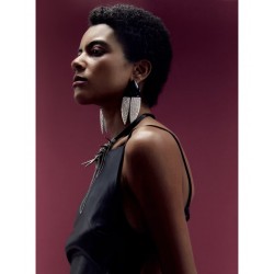 Saint Laurent Crystal Articulated Geometric Clip On Earrings Silver Black