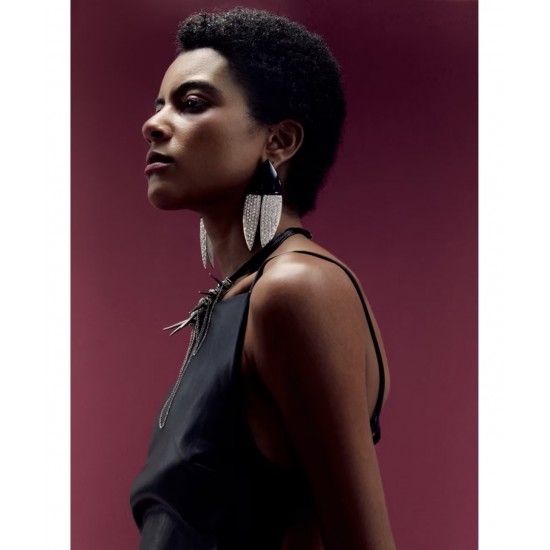 Saint Laurent Crystal Articulated Geometric Clip On Earrings Silver Black