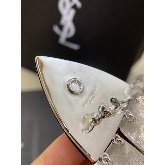 Saint Laurent Crystal Articulated Geometric Clip On Earrings Silver Black