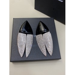 Saint Laurent Crystal Articulated Geometric Clip On Earrings Silver Black