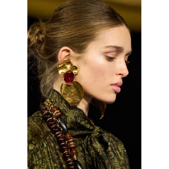 Saint Laurent Oversized Resin Ruby Flower Statement Ear Clips