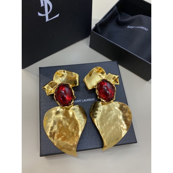 Saint Laurent Oversized Resin Ruby Flower Statement Ear Clips