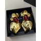 Saint Laurent Oversized Resin Ruby Flower Statement Ear Clips