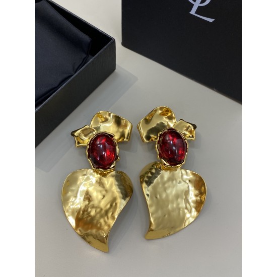 Saint Laurent Oversized Resin Ruby Flower Statement Ear Clips