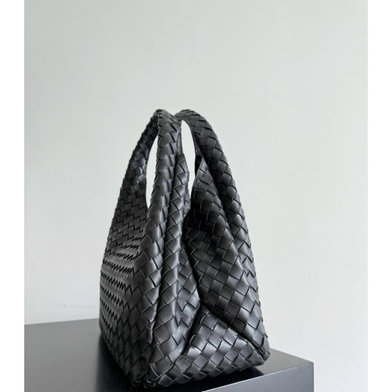 B*V Campana Large Double-Sided Woven Leather Shoulder Bag - Black