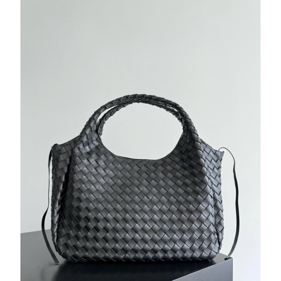 B*V Campana Large Double-Sided Woven Leather Shoulder Bag - Black