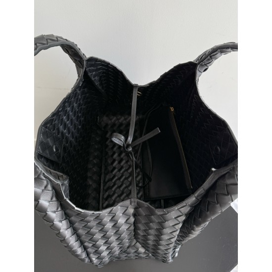 B*V Campana Large Double-Sided Woven Leather Shoulder Bag - Black