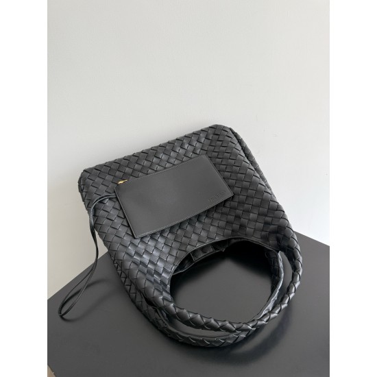 B*V Campana Large Double-Sided Woven Leather Shoulder Bag - Black