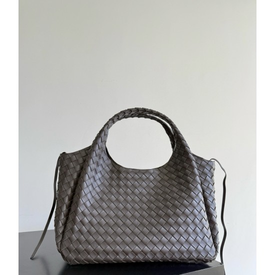 B*V Campana Large Double-Sided Woven Leather Shoulder Bag - Brown