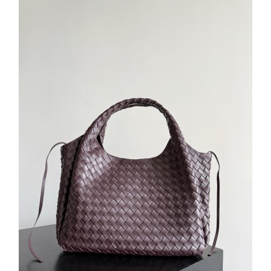B*V Campana Large Double-Sided Woven Leather Shoulder Bag - Burgundy