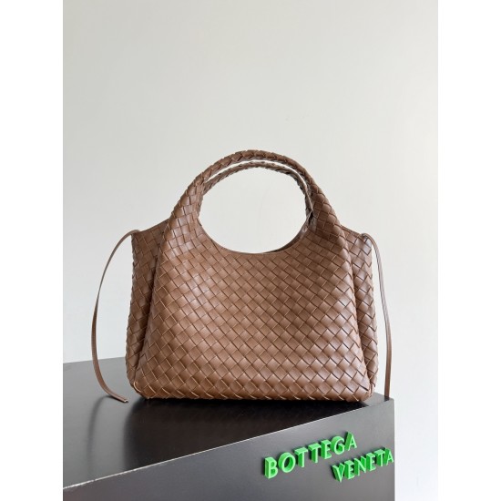 B*V Campana Large Double-Sided Woven Leather Shoulder Bag - Hazelnut Brown