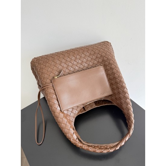 B*V Campana Large Double-Sided Woven Leather Shoulder Bag - Hazelnut Brown